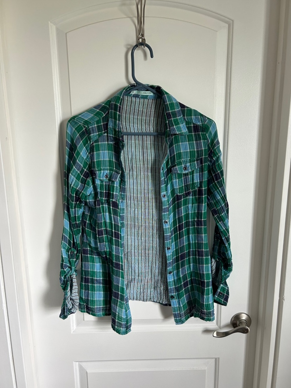 Maurices Green and Blue Plaid Cardigan Shirt